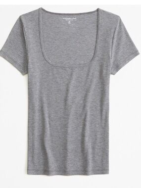 Abercrombie A&F Essentials Ribbed Square Neck Tee Gray Short Sleeve Tuckable S